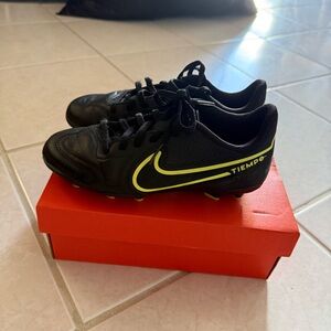 Nike Kids Black and Yellow Tiempo Soccer Cleats